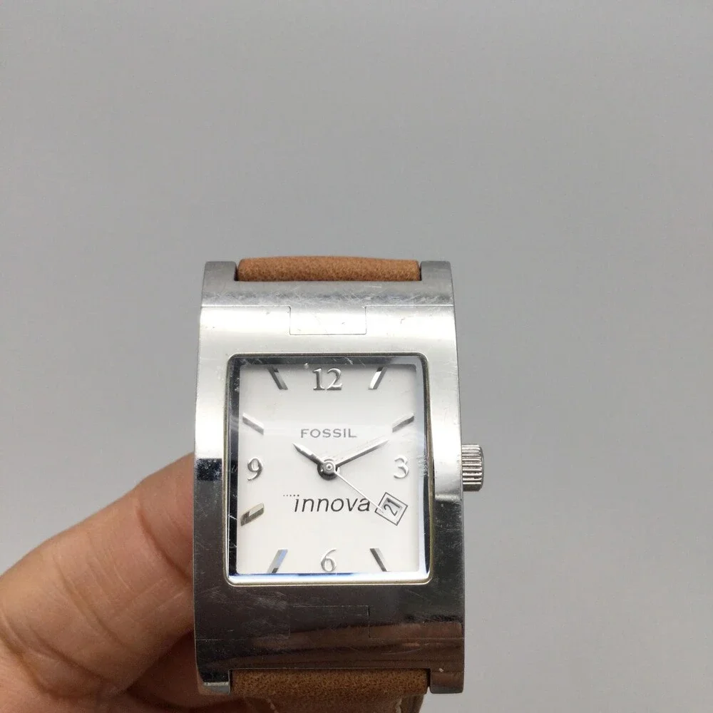 Fossil Innova Watch Women 24mm Date Silver Tone Brown Leather PR5169 New Battery